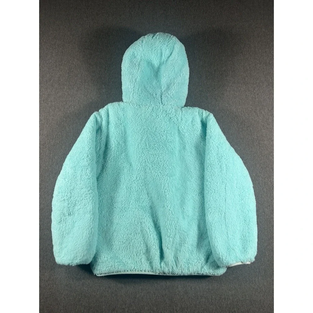Eddie Bauer Kids Reversible Hooded Jacket Blue Pattern Teal Fleece M(10-12)